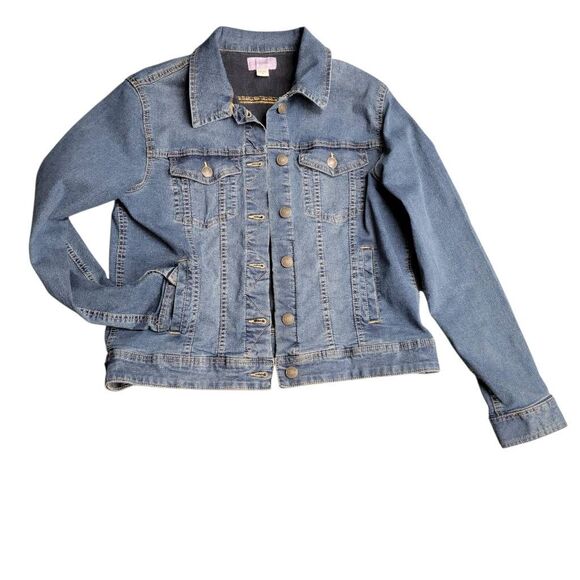 Laura Scott Lightweight Medium Blue Denim Stretchy Jean Jacket - Picture 8 of 12